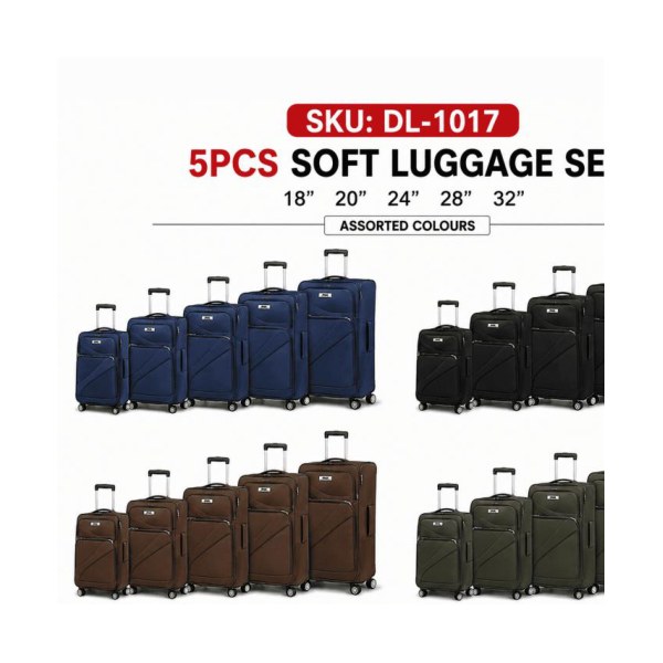 5pc Soft Luggage Set - Assorted Colours