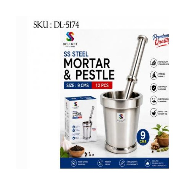 SS Steel Mortar And Pestal - 9cm
