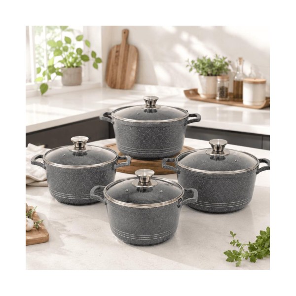 Leo 4pc Diecast Stockpot  Grey
 (20cm-24cm-28cm-32cm)