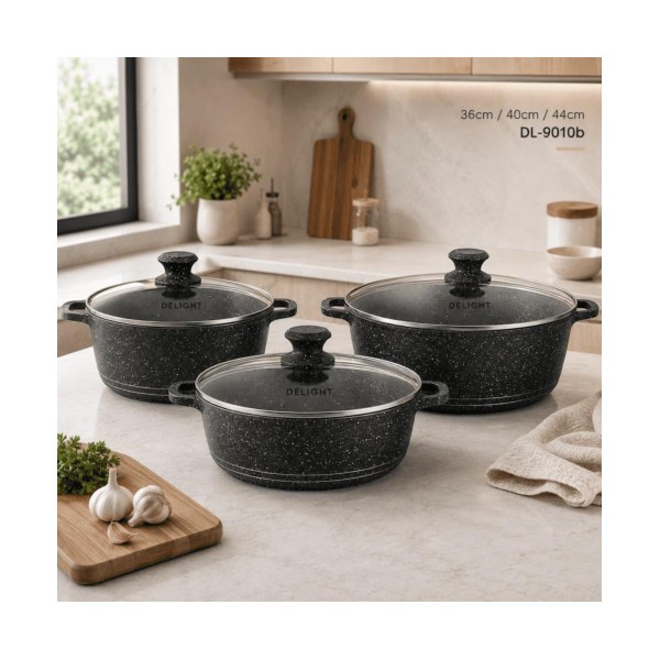 Jumbo 3pc Die-cast Stockpot Set Black (36cm-40cm-44cm)