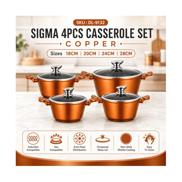 Sigma 4pc Casserole Set Orange (18cm-20cm-24cm-28cm)