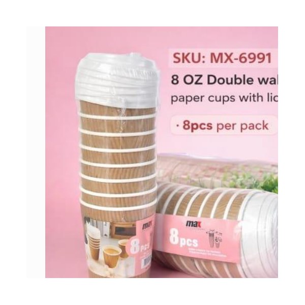 8 Oz Double Wall Paper Cups With Lids