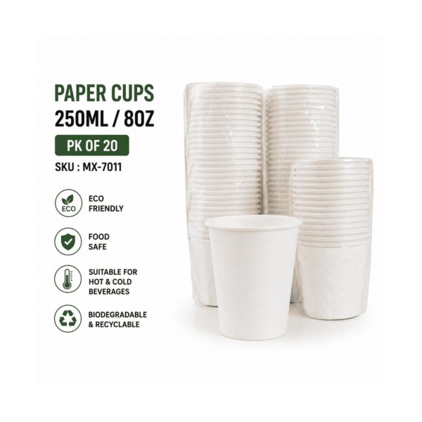 Paper Cups 250ml 8oz Pk Of 20