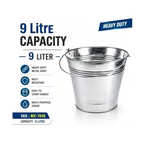 Metal Bucket 9 Litre - Heavy Duty