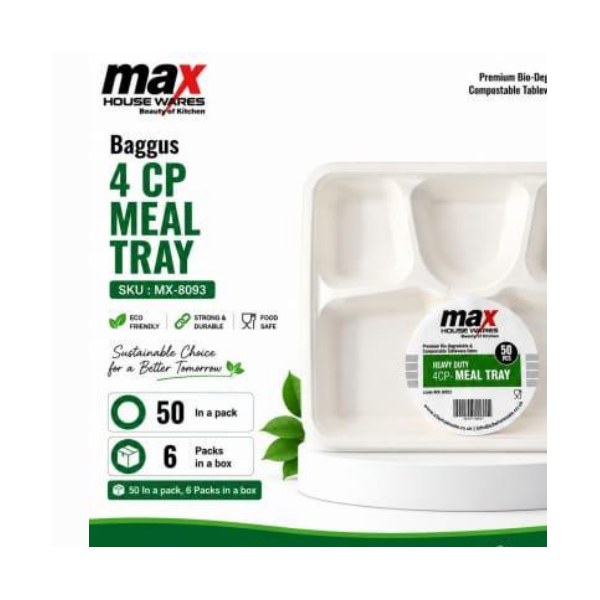 Baggus 4 Cp Meal Tray (50 In A Pack)