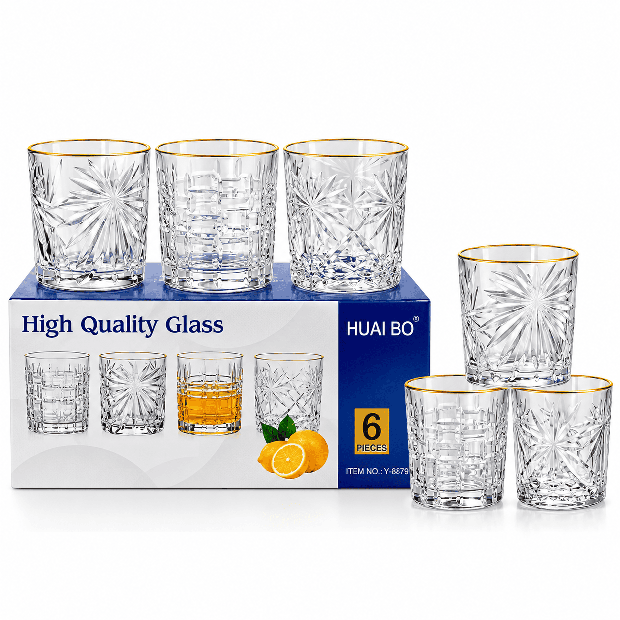 FANCY 6PCS GLASS SET - GOLDEN CORNERED