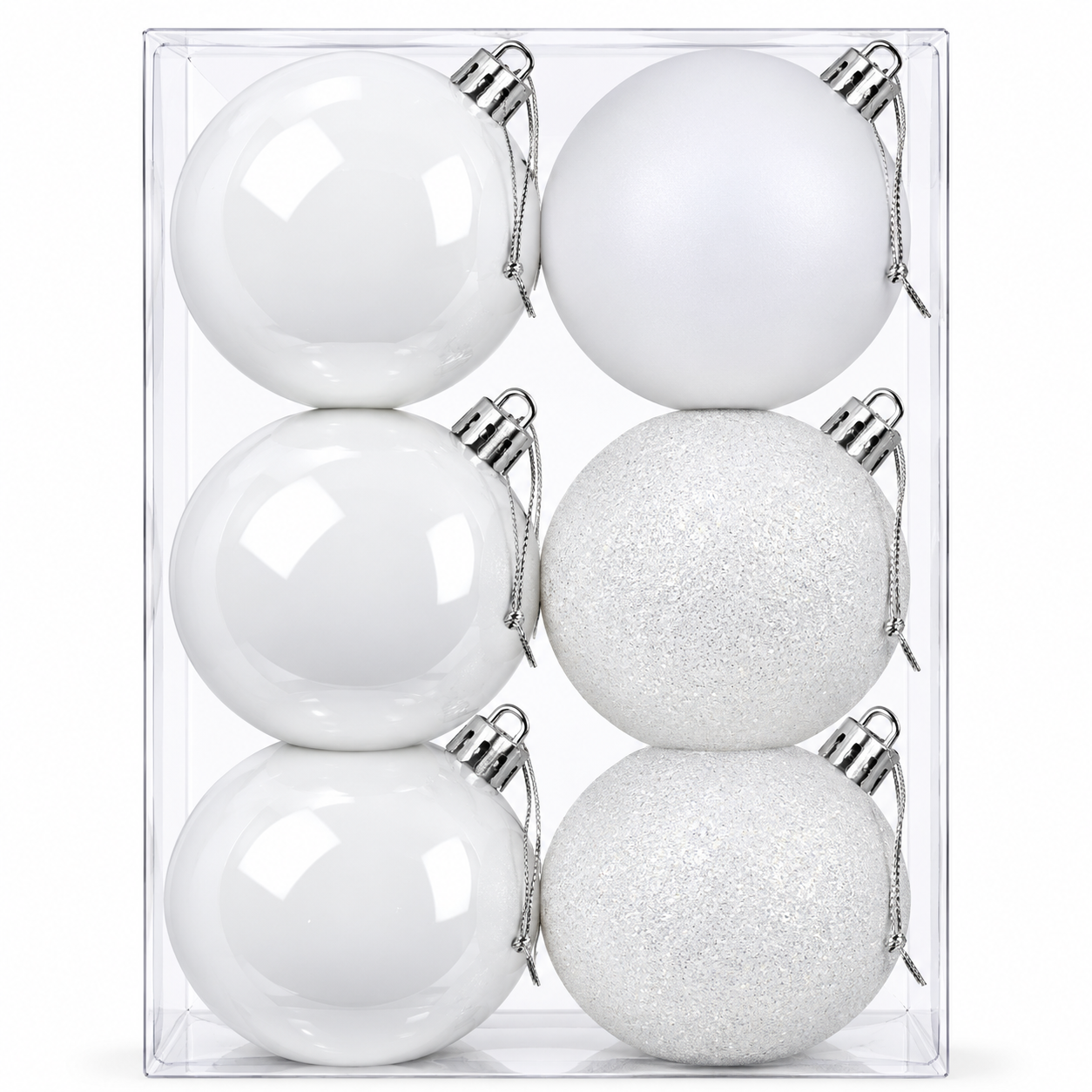 8CM CHRISTMAS DECORATION BABUBLE'S - PACK OF 6 (WHITE)