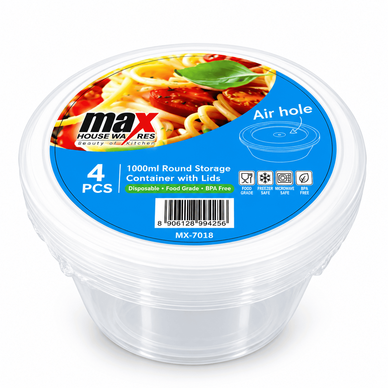 1000ML ROUND CONTAINER 4PCS - 147*88MM