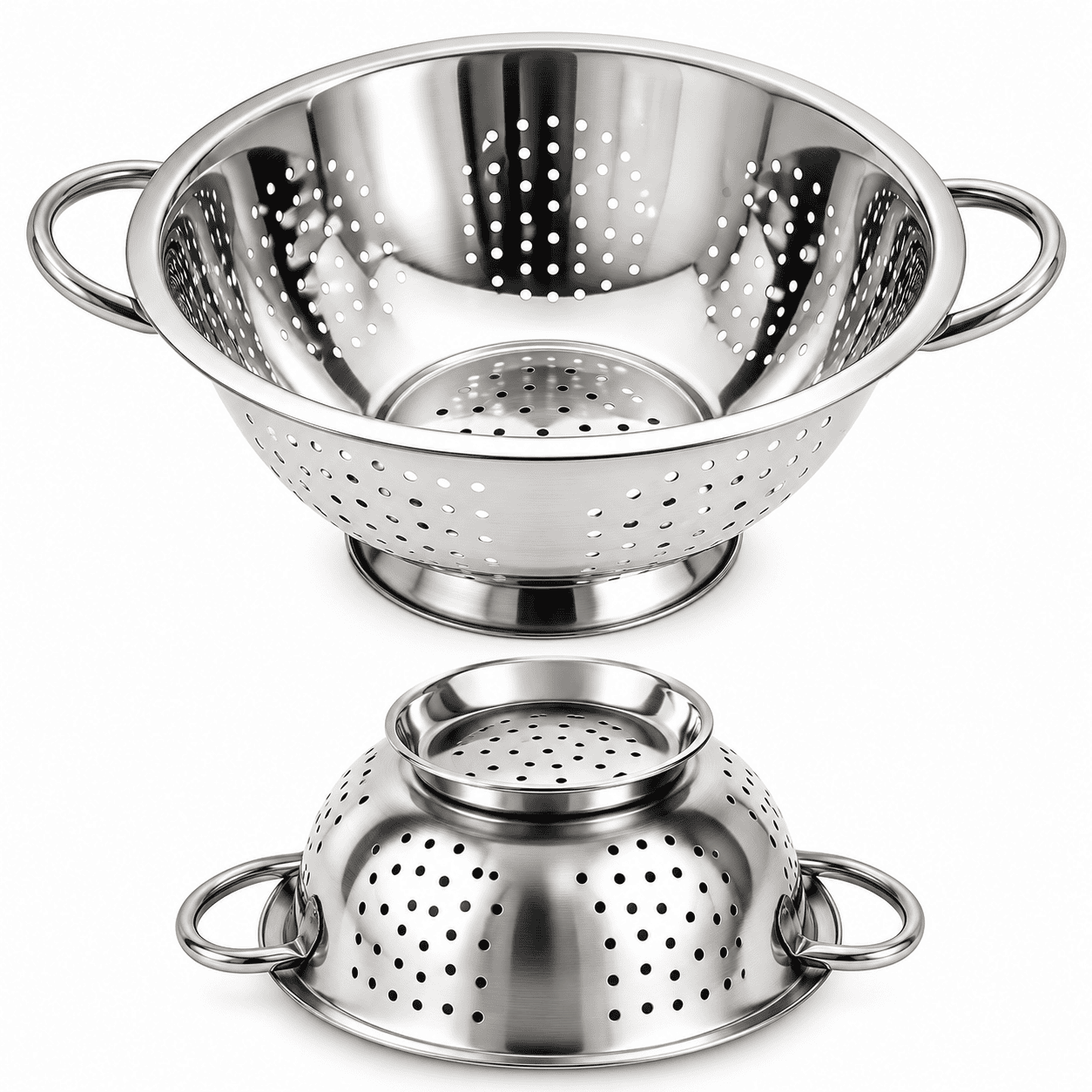 DEEP COLANDER WITH HANDLE AND STAND - 34CM