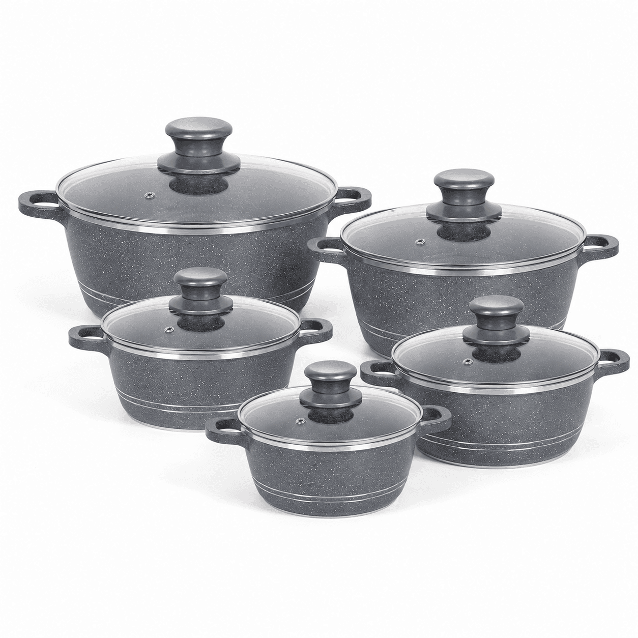 Nova 5pc Marble Diecast Stockpot Grey (20cm-24cm-28cm-30cm-32cm)