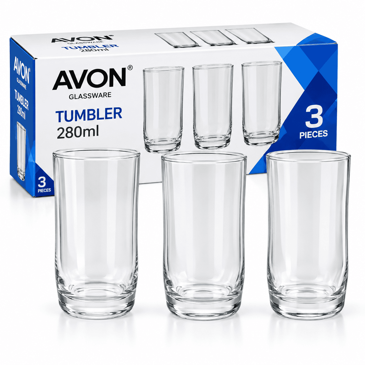 AVON GLASS THUMBLERS 3PCS - 280ML