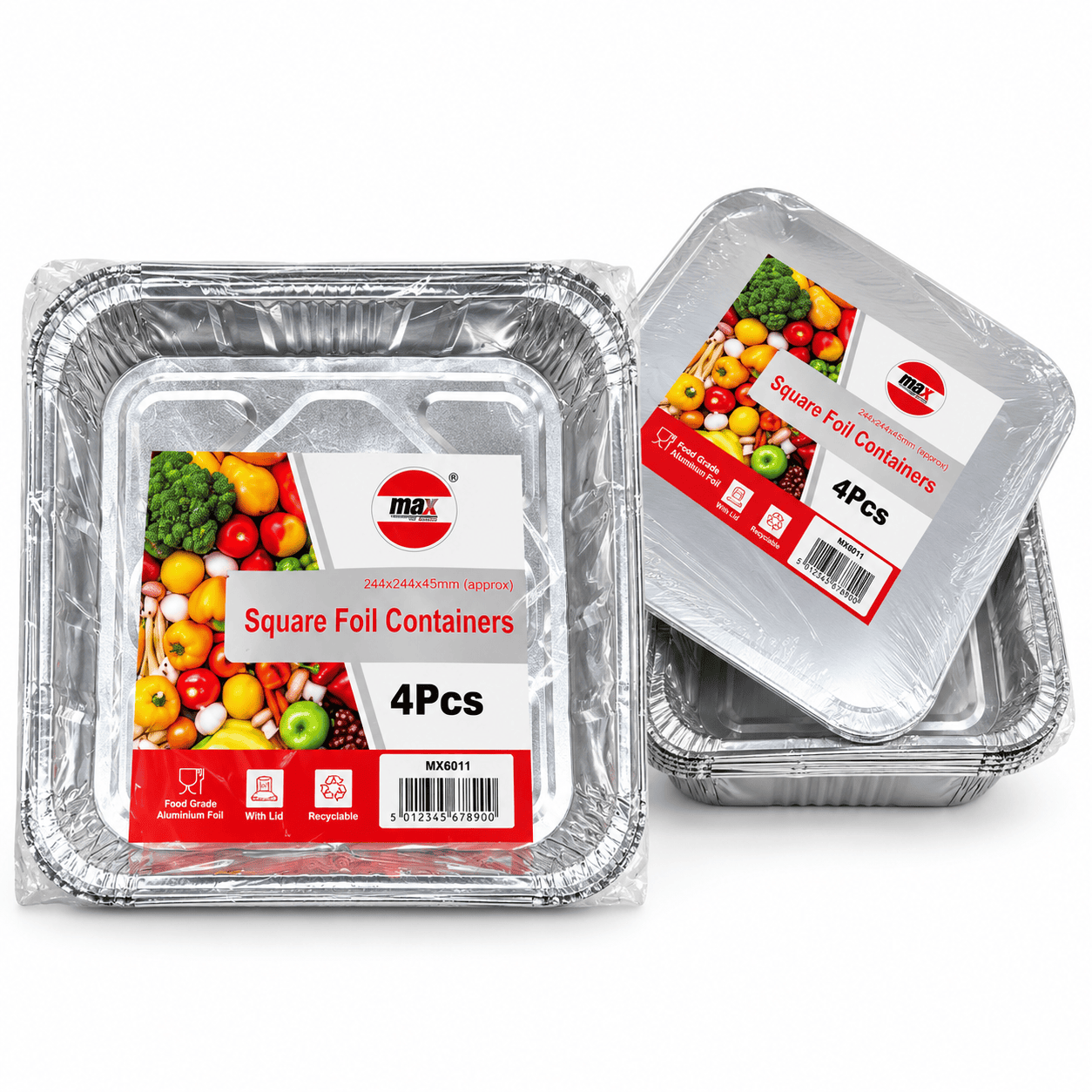 Aluminium Foil Container 4pcs Set With Lid  (244x244x45mm)
