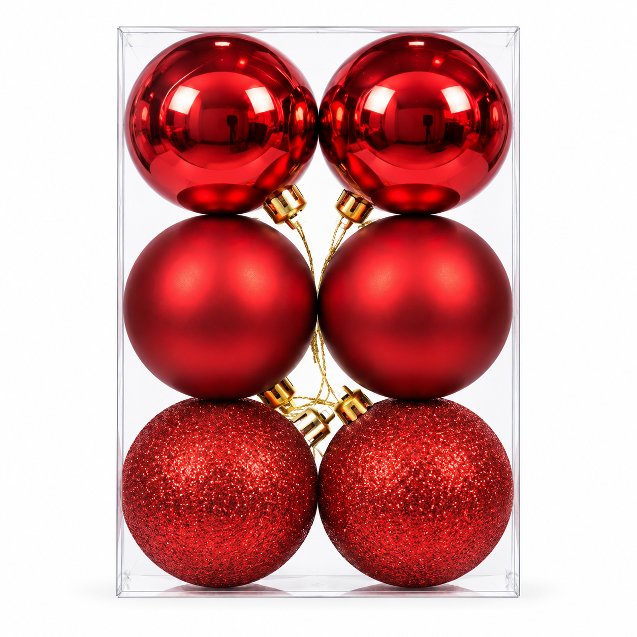 8CM CHRISTMAS DECORATION BABUBLE'S - PACK OF 6 (RED)