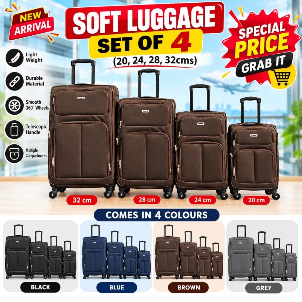 Soft Luggage Set Of 4 (20, 24, 28, 32cms) - MIX COLOURS