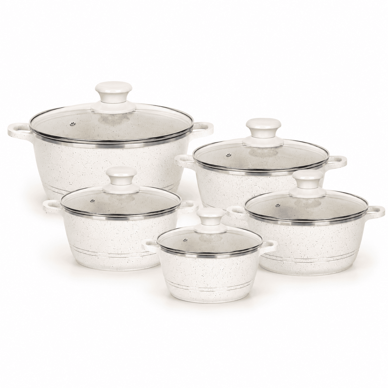 Nova 5pc Marble Diecast Stockpot Cream (20cm-24cm-28cm-30cm-32cm)