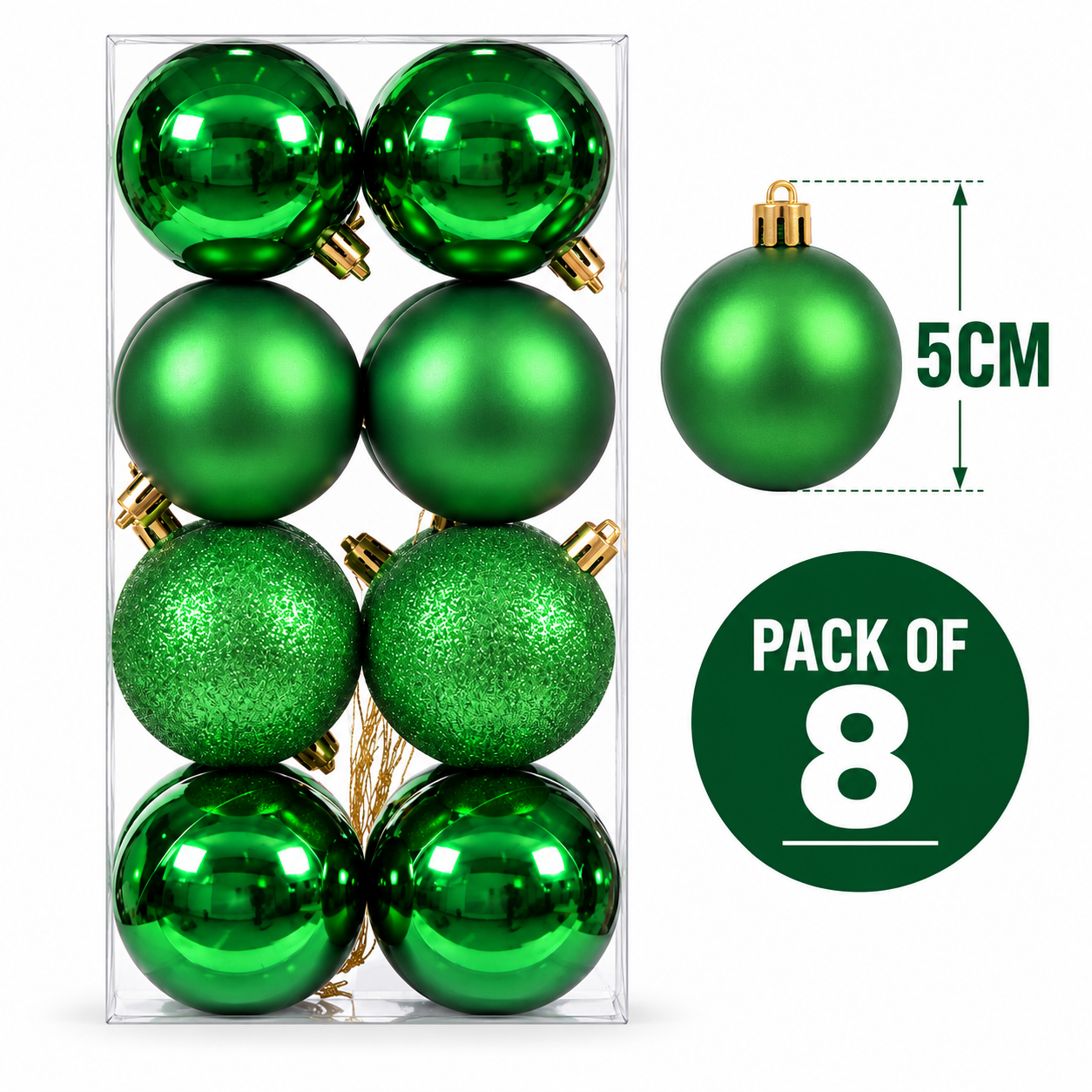 5CM CHRISTMAS DECORATION BAUBLE'S - PACK OF 8 (GREEN) thumbnail 2