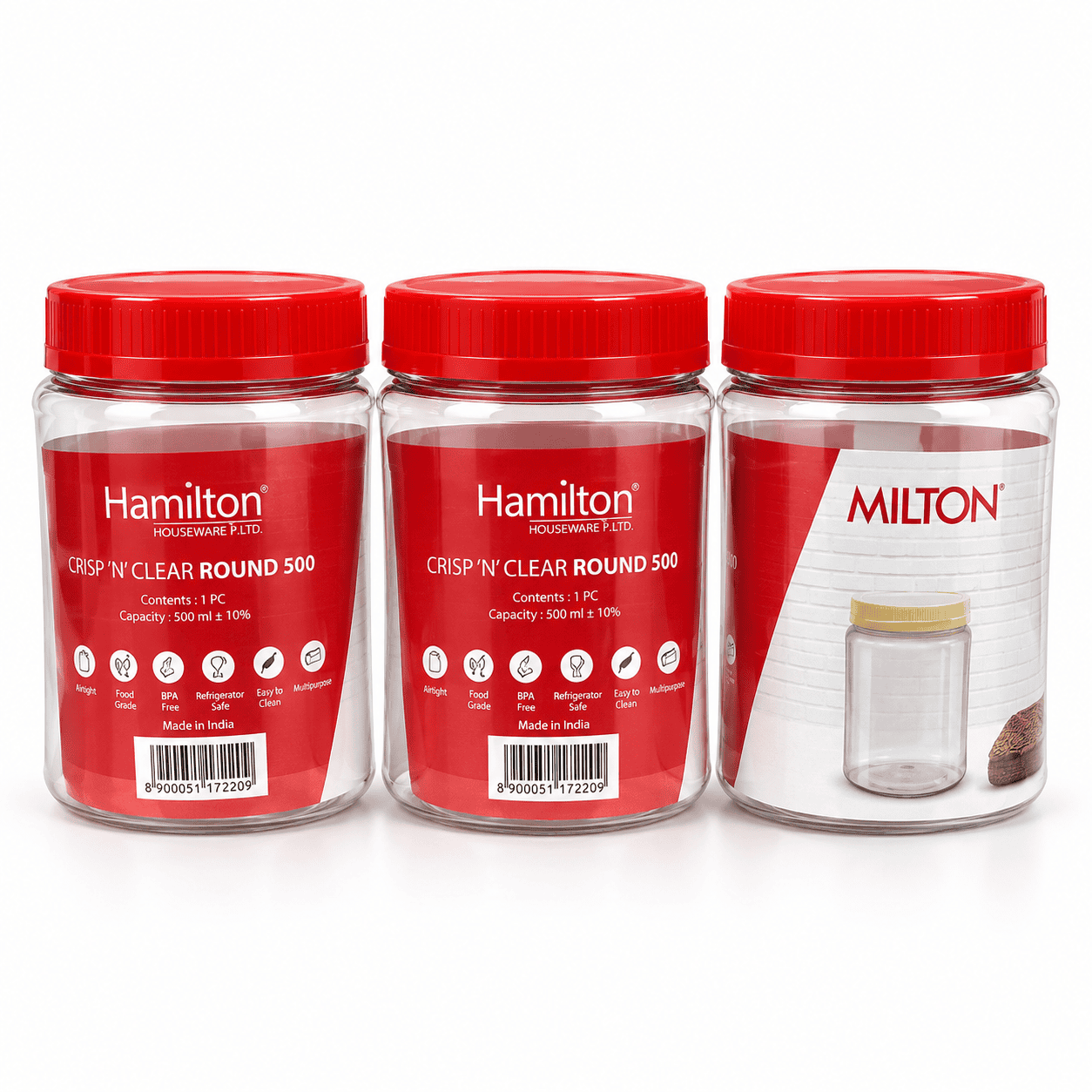 ROUND PET JAR 500ML PACK OF 3