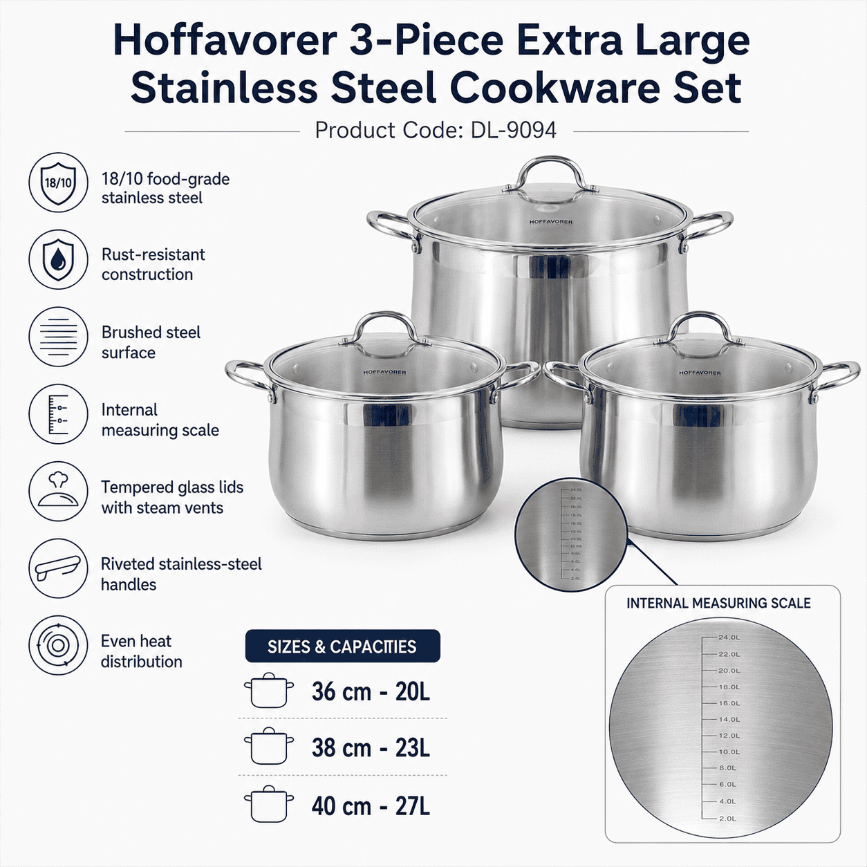 3pc Stainless Steel Stockpot Pot (36-38-40 cm) thumbnail 3