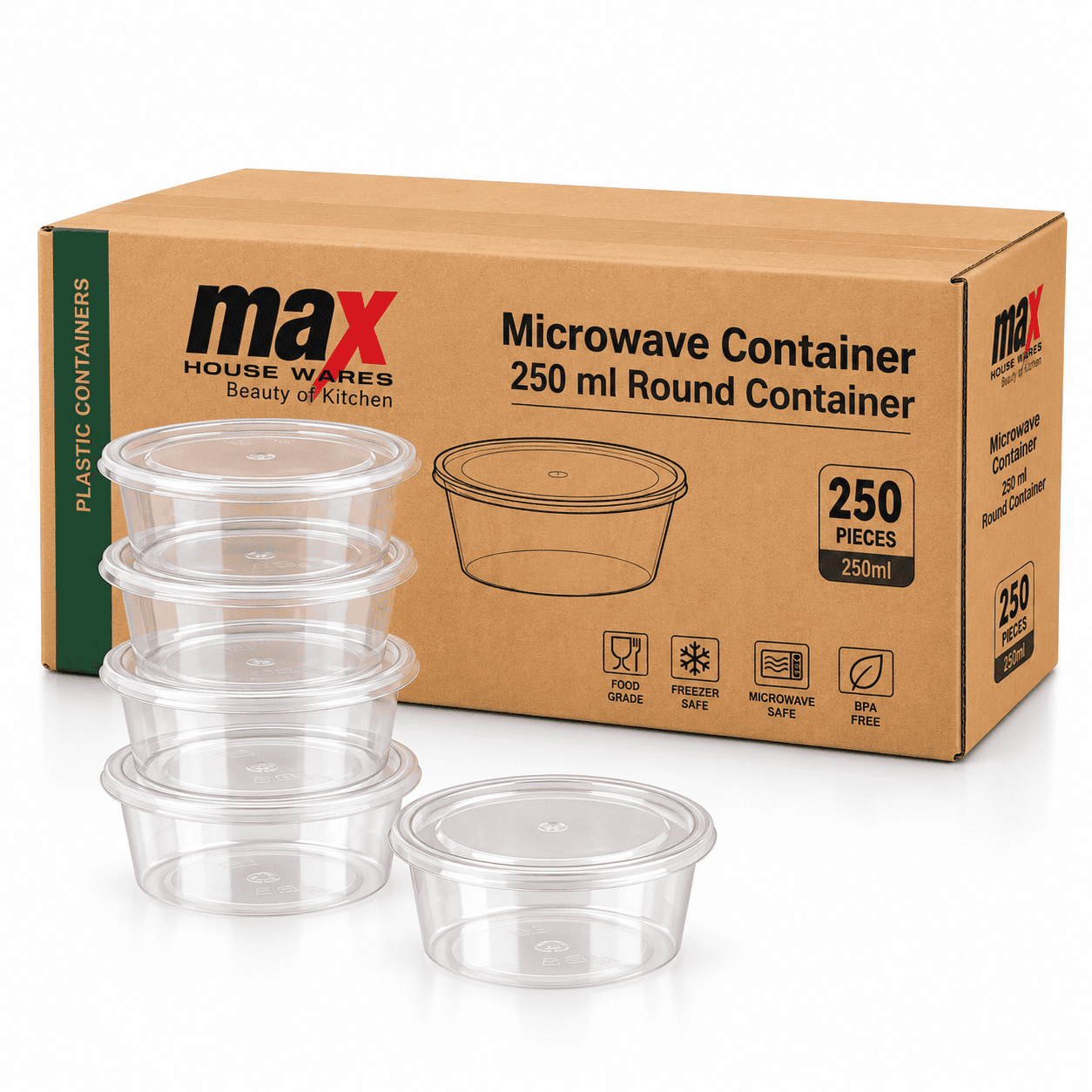 250ml ROUND CONTAINER - 250PCS BULK PACK