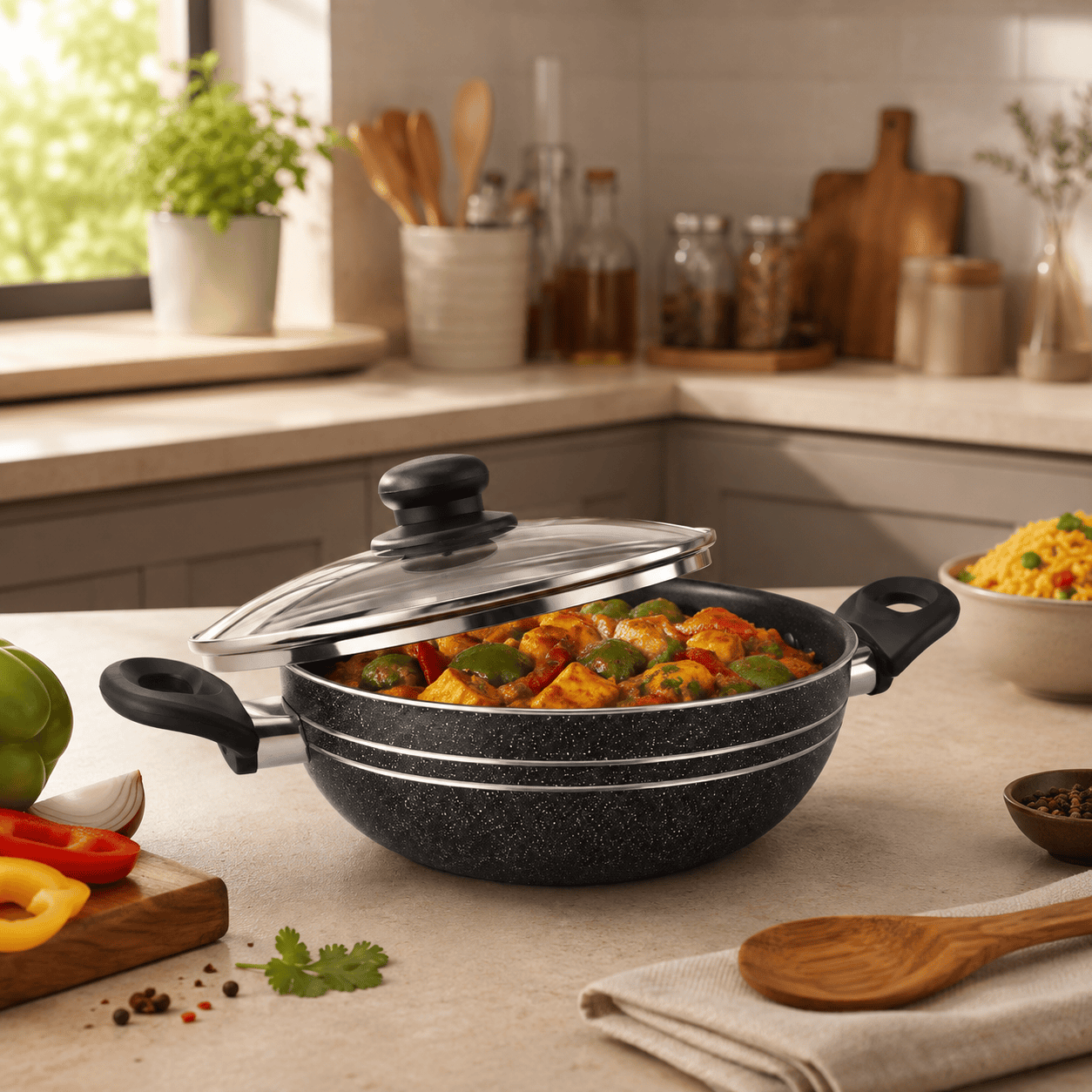 Double Handle  Non-Stick Wok with Lid 20cm thumbnail 3