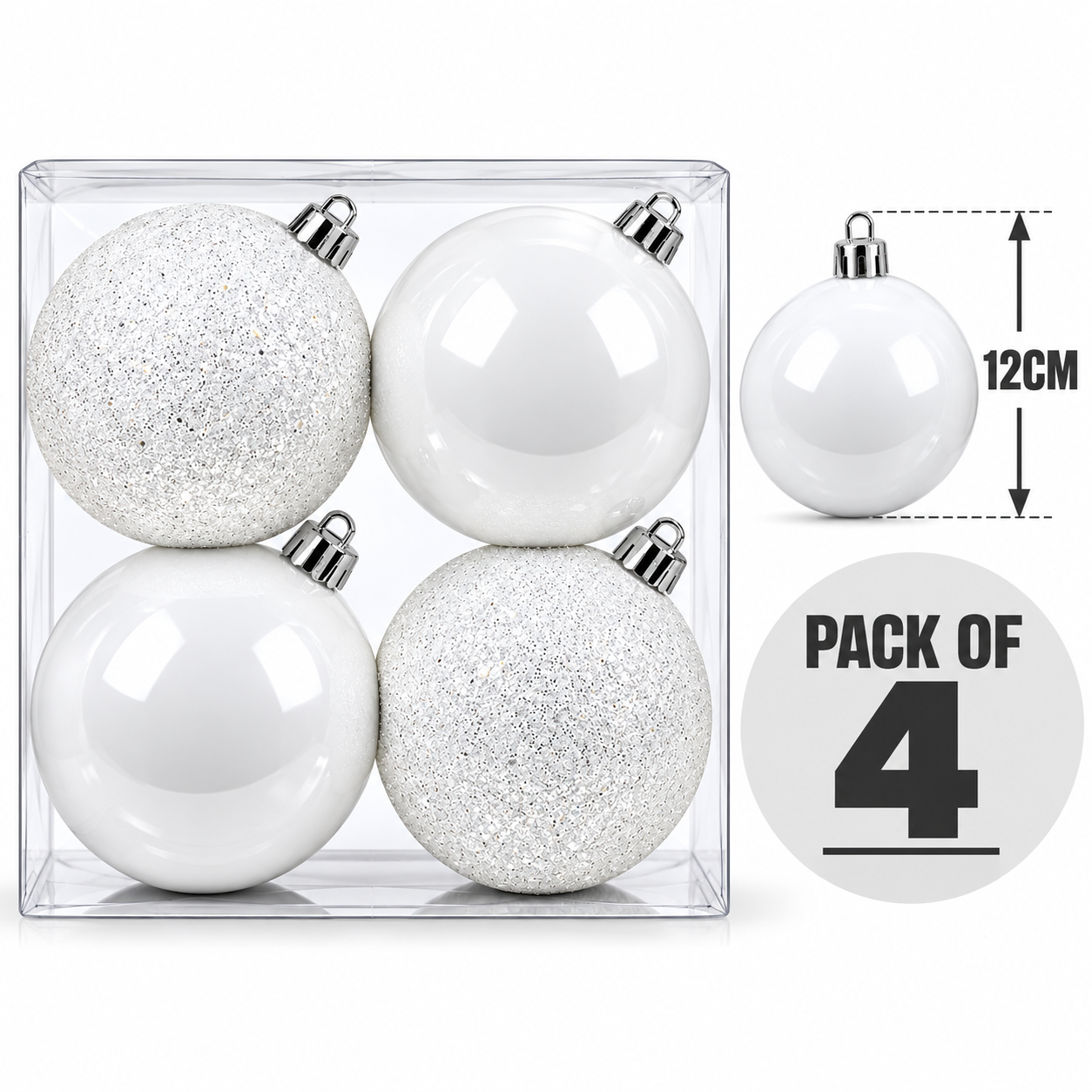 12CM CHRISTMAS DECORATION BABUBLE'S - PACK OF 4 (WHITE) thumbnail 2