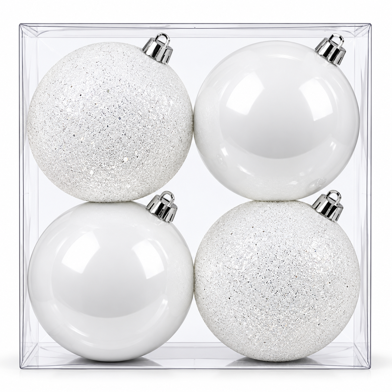 12CM CHRISTMAS DECORATION BABUBLE'S - PACK OF 4 (WHITE)