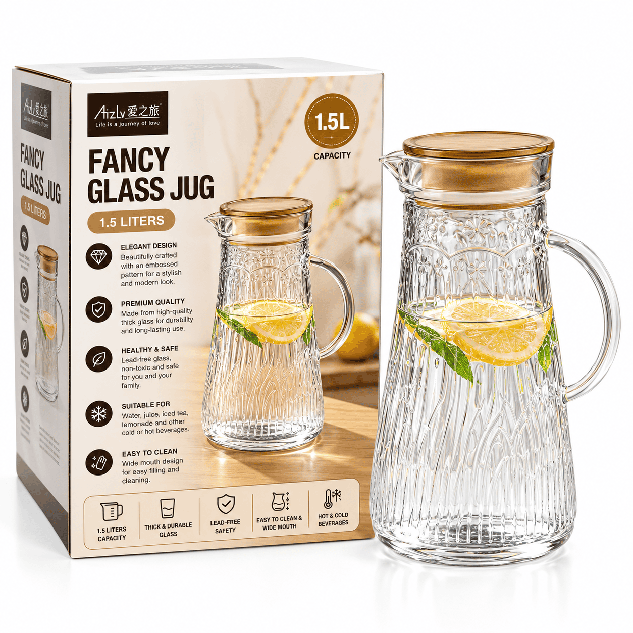 Fancy Glass Jug 1.5litre