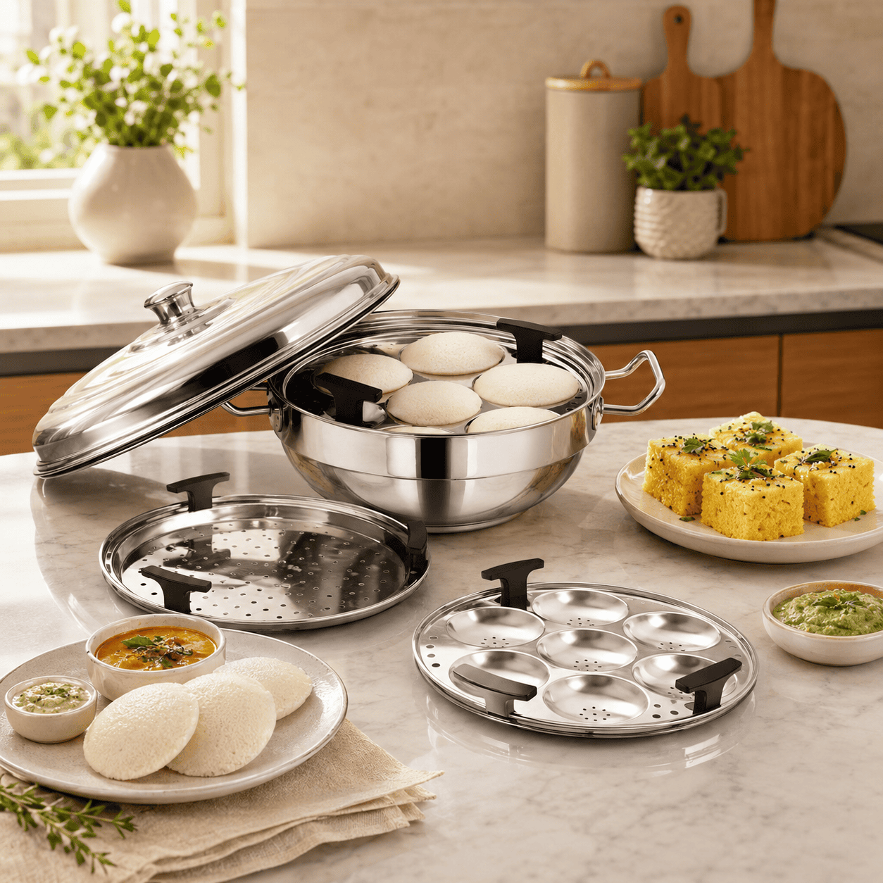 Stainless Steel Multi Purpose Kadhai with steel Lid - 28cm thumbnail 3