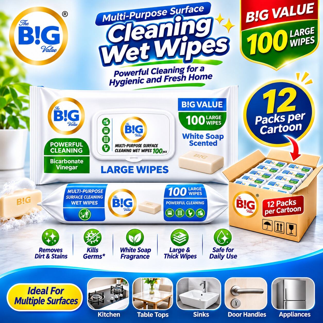 JUMBO WIPES - 100PCS IN A PACK (12PACKS IN A CARTOON) thumbnail 3