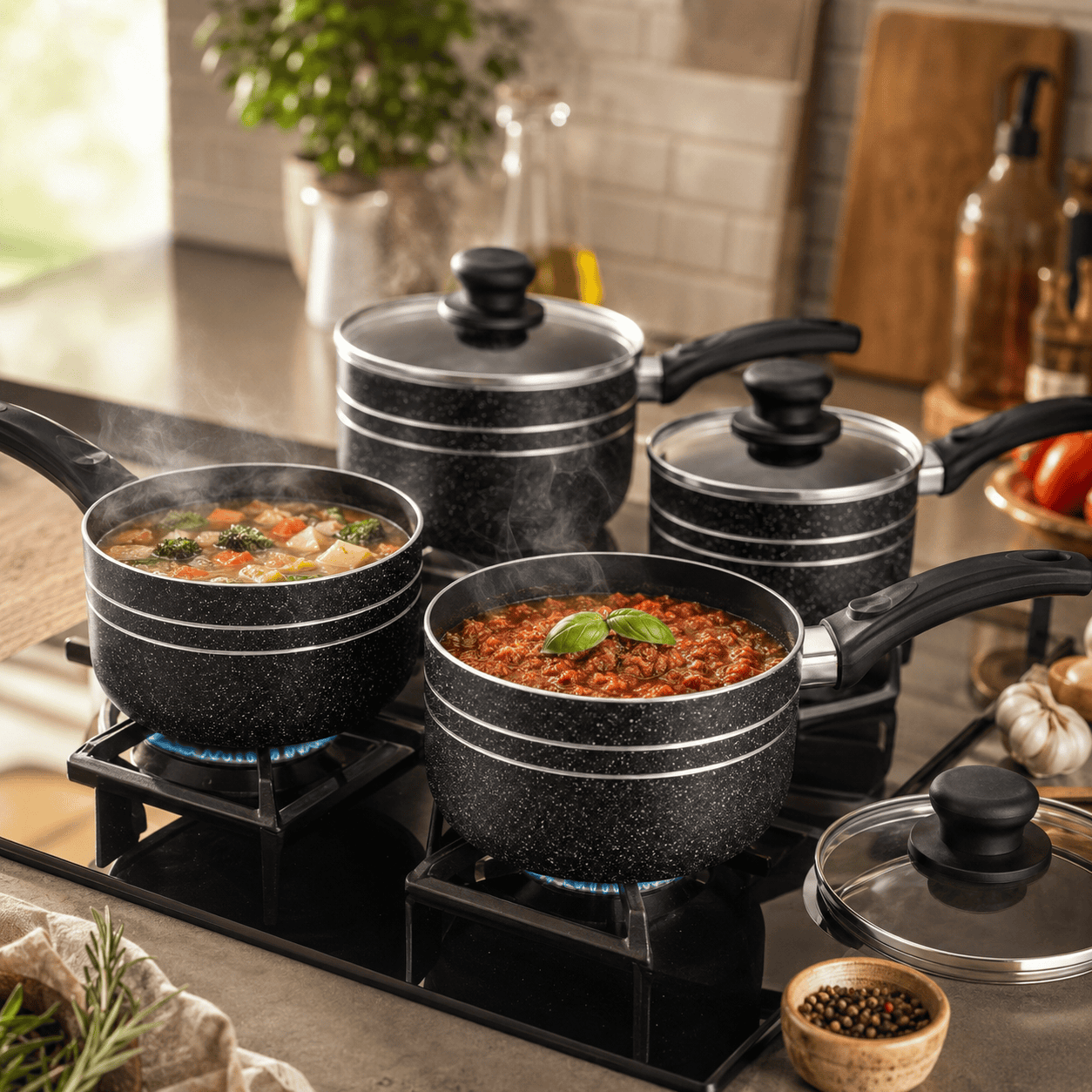 4pc Non-Stick Aluminium Saucepan Set (18, 20, 22, 24cm) thumbnail 2