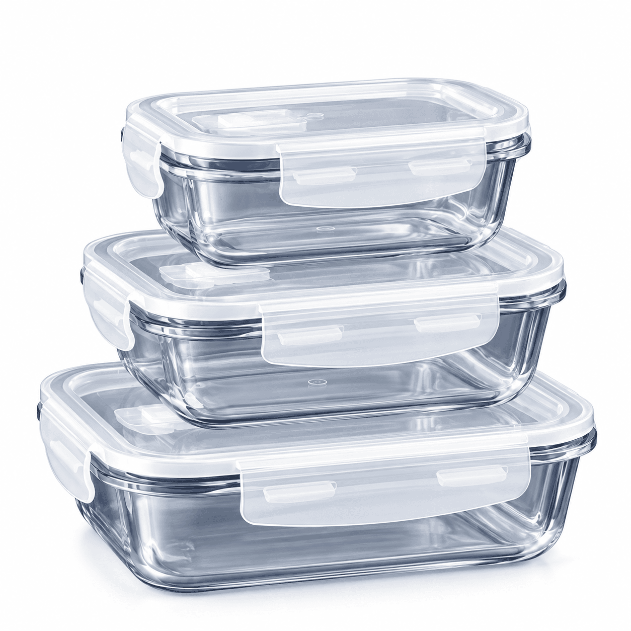3pcs Glass Container set with lid - Rectangle 380-640-1040ml
