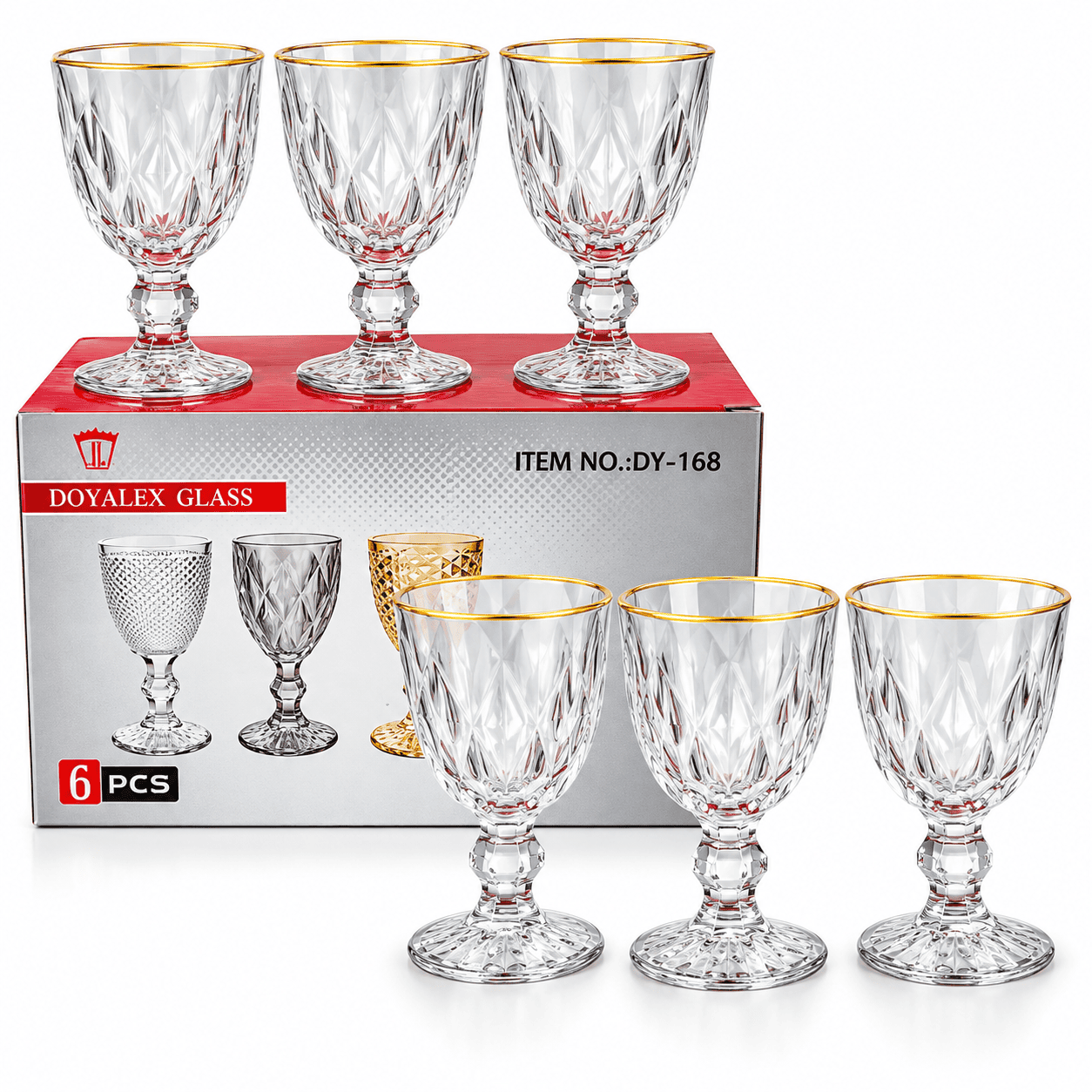 FANCY 6PCS WINE GLASS SET(GOLDEN CORNERED)
