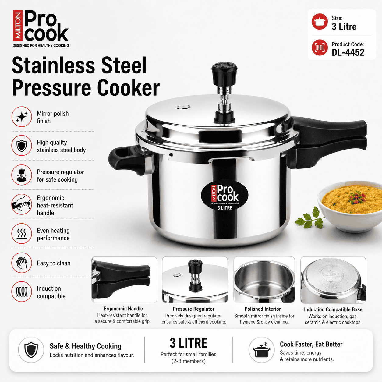 Stainless Steel Pressure Cooker 3L thumbnail 2