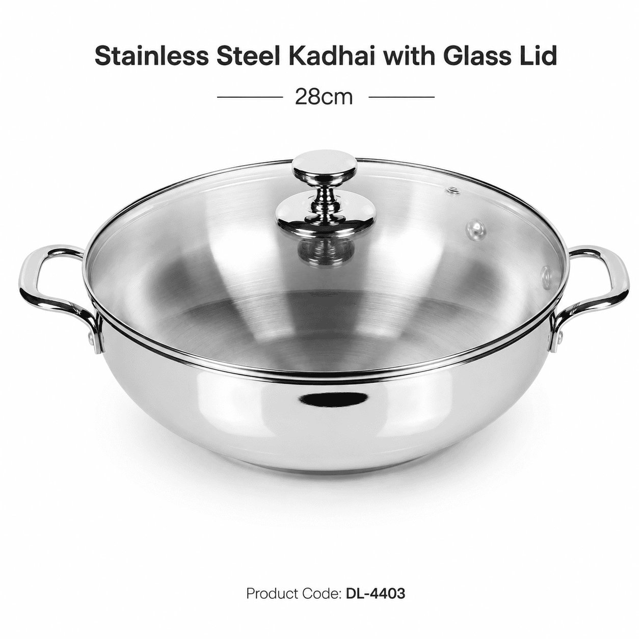 Stainless Steel Kadhai with Lid 28cm