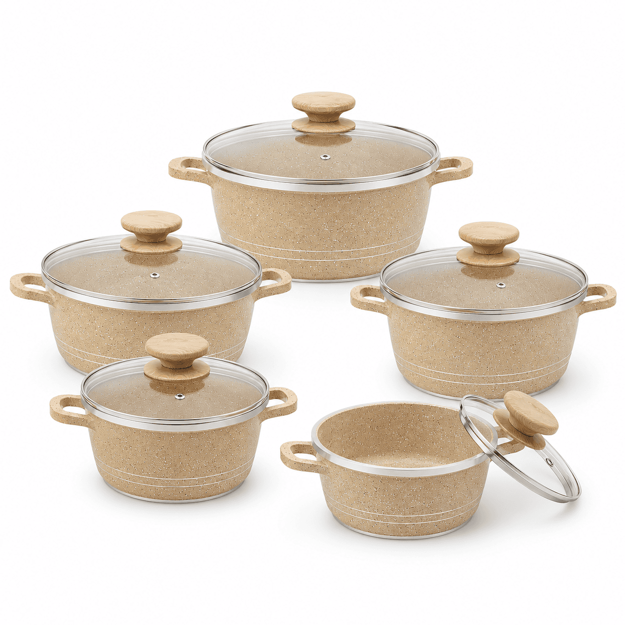 Nova 5pc Marble Diecast Stockpot Gold  (20cm-24cm-28cm-30cm-32cm)