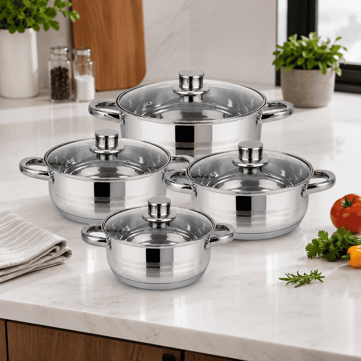 4pc Stainless Steel Stockpot Pot (24-26-28-30cm) thumbnail 3