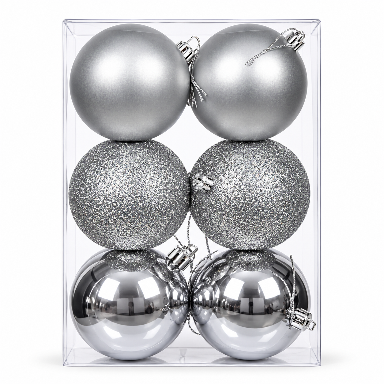 10CM CHRISTMAS DECORATION BABUBLE'S - PACK OF 6 (SILVER)
