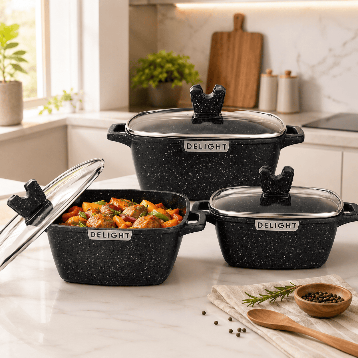 Orient 3pc Square Diecast Set Black (20cm -24cm-28cm) thumbnail 3