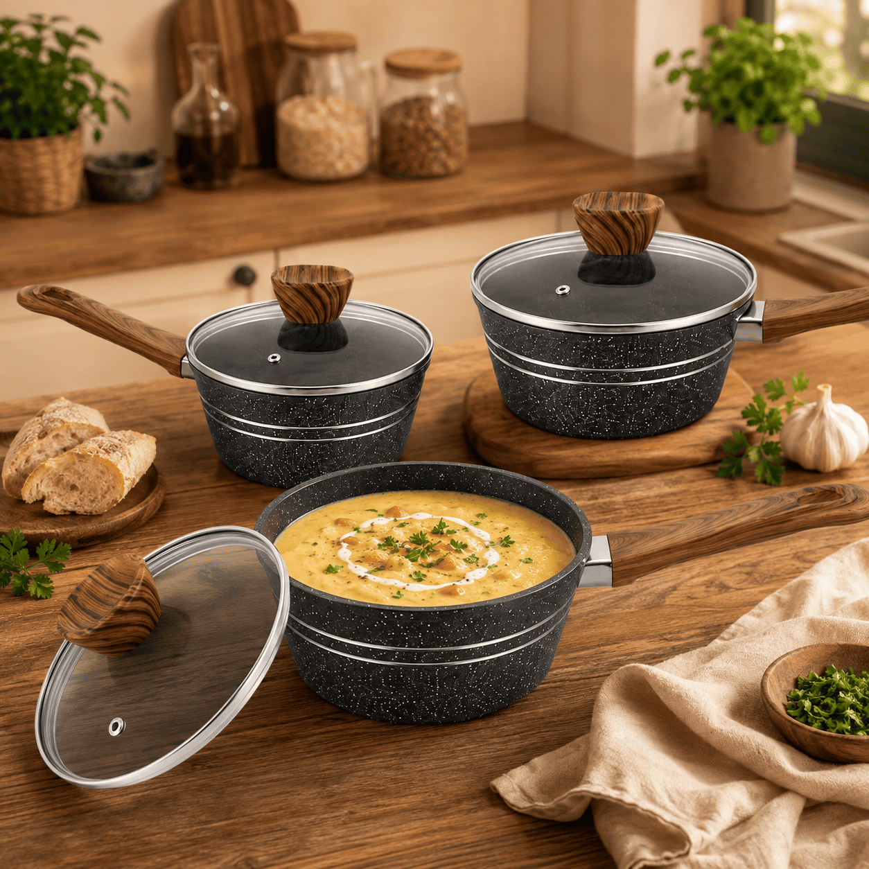 3pc Granit Non-Stick Saucepan Set 
(16cm-18cm-20cm) thumbnail 3