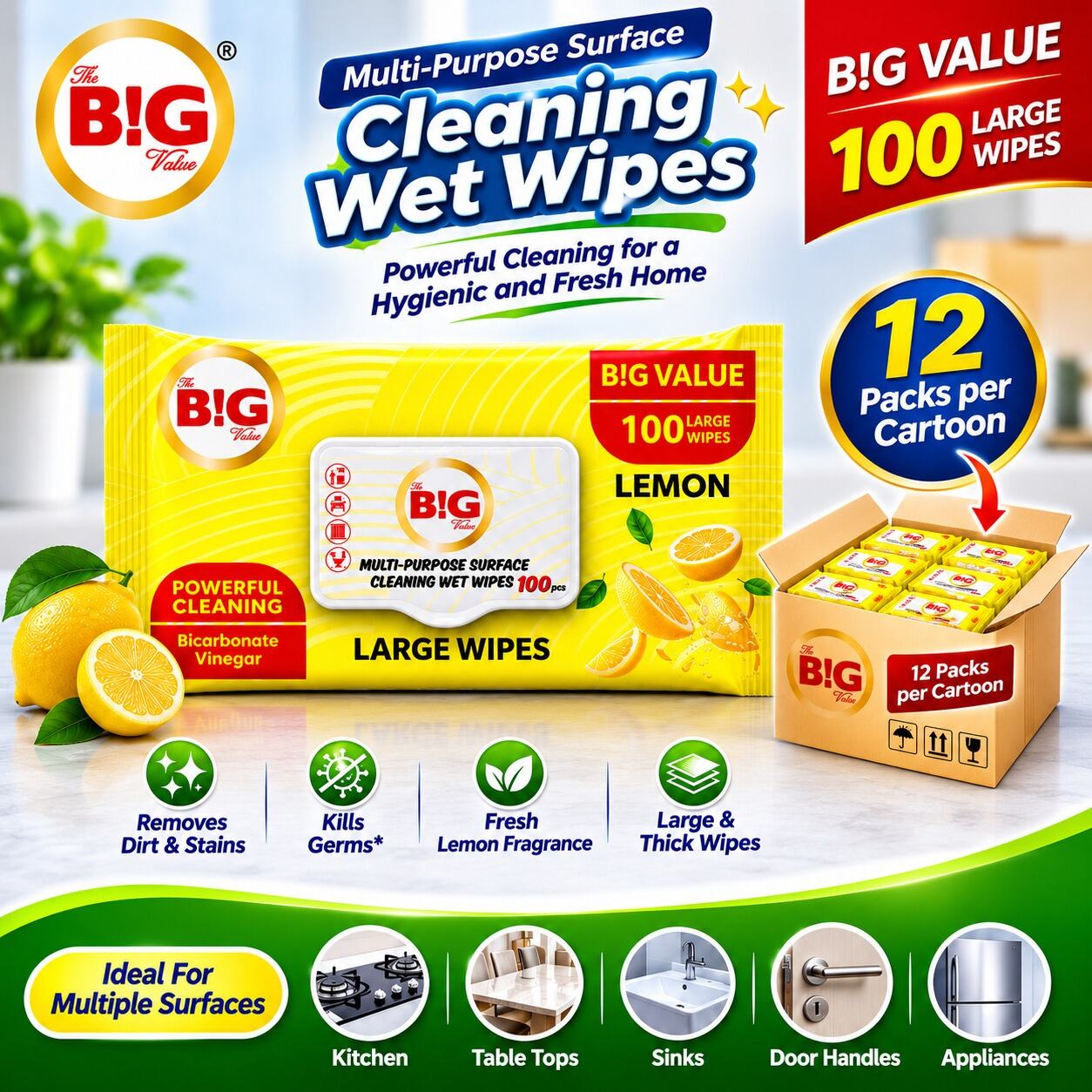 JUMBO WIPES - 100PCS IN A PACK (12PACKS IN A CARTOON) thumbnail 2