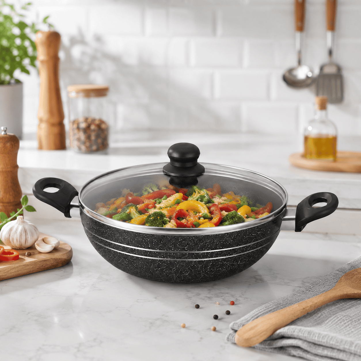 Double Handle  Non-Stick Wok with Lid 24cm thumbnail 3