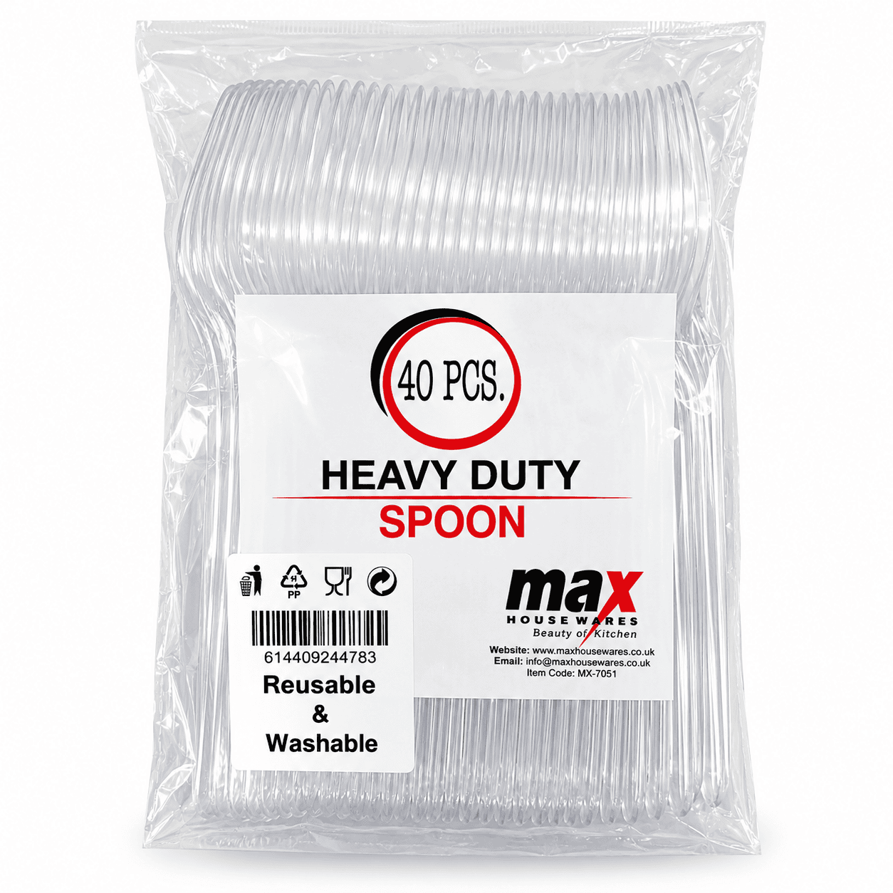 Disposable Plastic Spoon Heavy Duty 40 Pcs