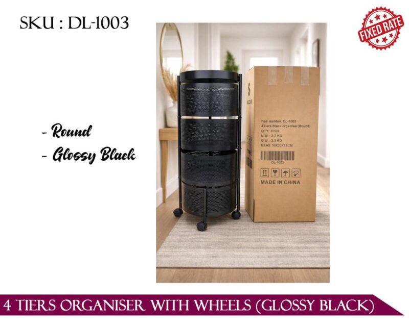 4 Tiers Organiser with Wheels (Glossy Black)