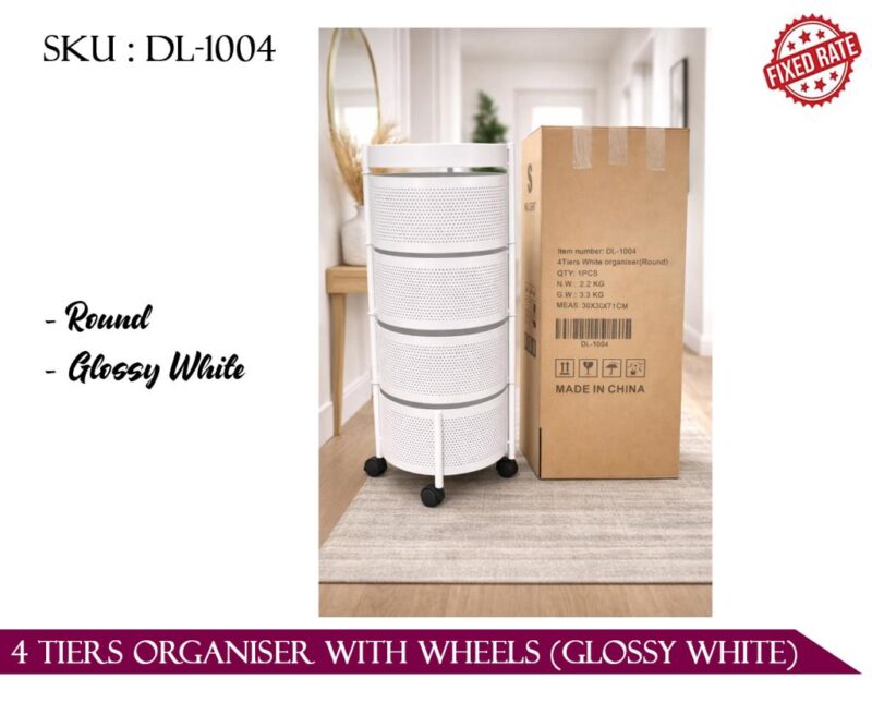 4 Tiers Organiser with Wheels (Glossy White)