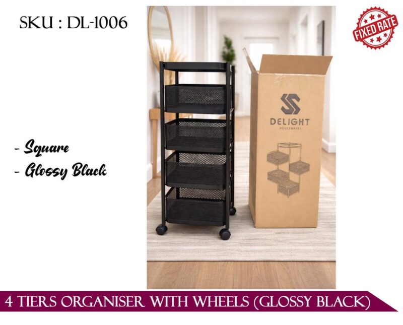4 Tiers Organiser with Wheels (Glossy Black)