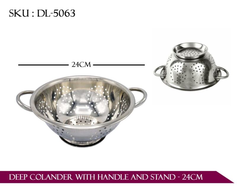DEEP COLANDER WITH HANDLE AND STAND - 24CM *24*