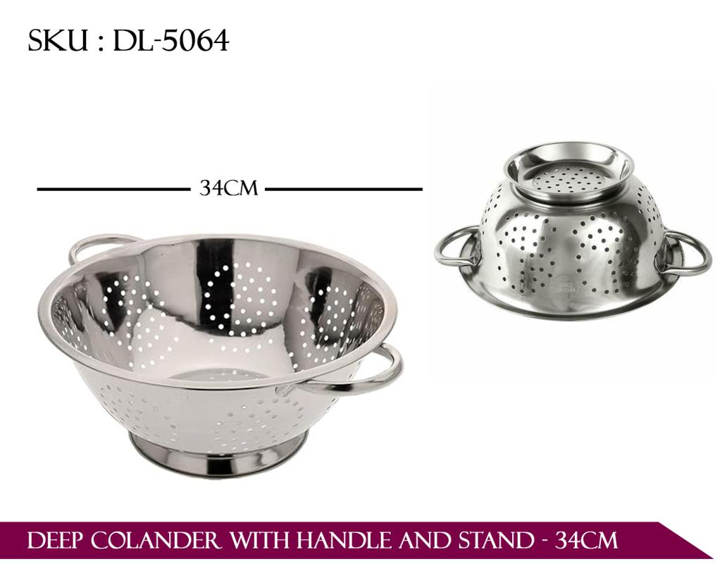 DEEP COLANDER WITH HANDLE AND STAND - 34CM *12*
