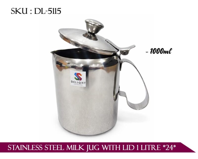 STAINLESS STEEL MILK JUG WITH LID 1 Litre *24*