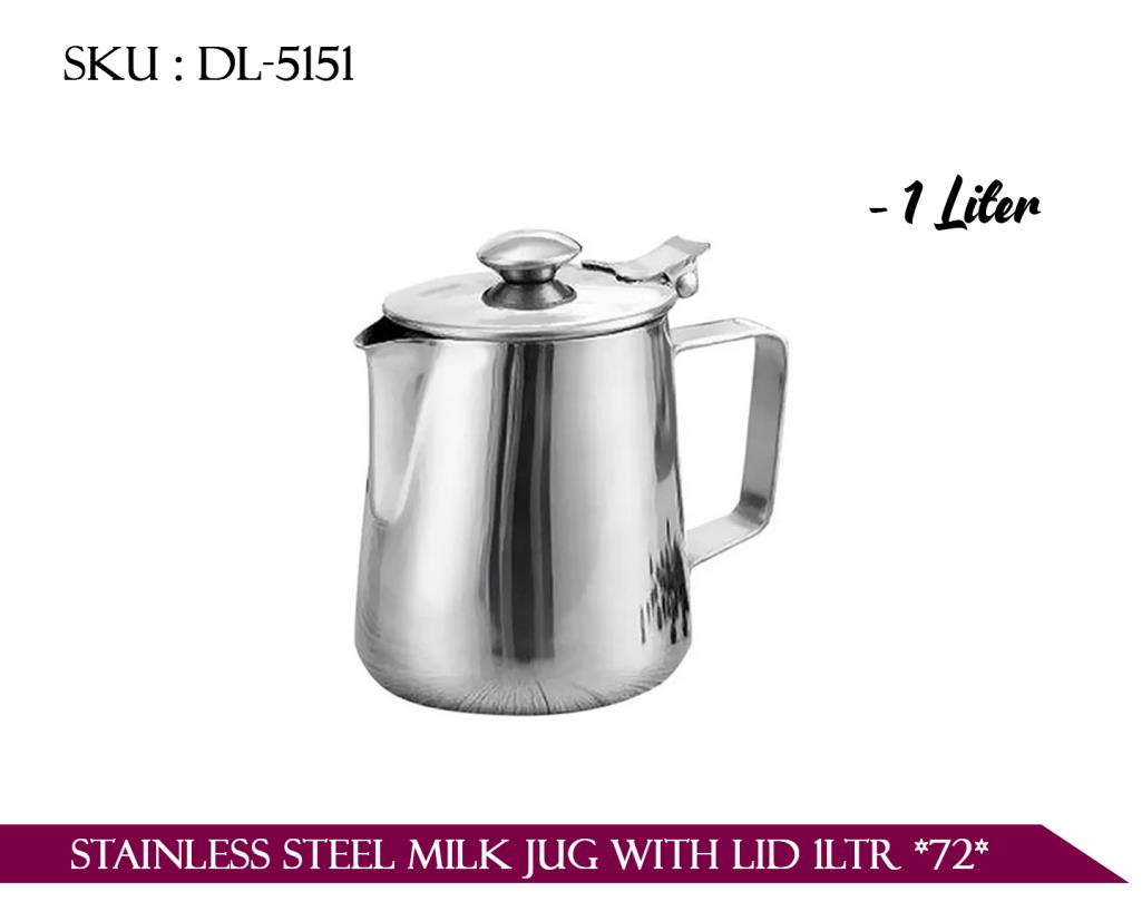 STAINLESS STEEL MILK JUG WITH LID 1LTR *72*