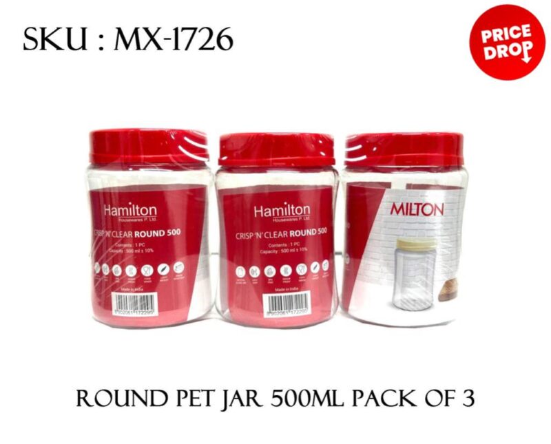 ROUND PET JAR 500ML PACK OF 3 *48*